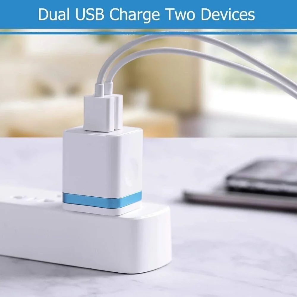 3-Foot Fast Charging Cable and 2.1A/5V Dual Port USB Wall Plug Charger Adapter